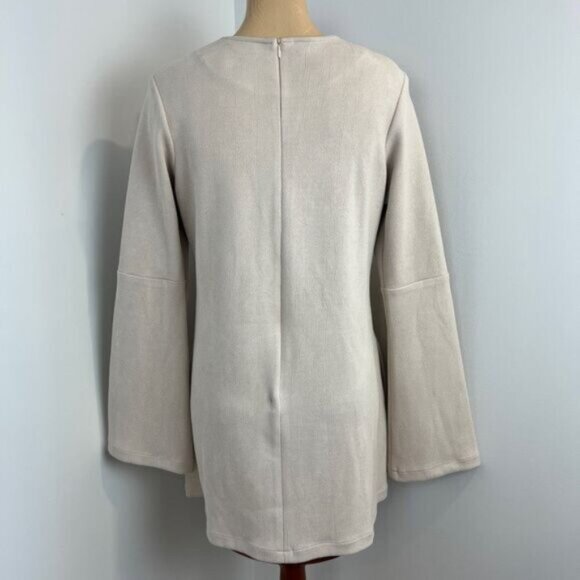 Vintage Made in Canada Meg Shop Large Faux Leather Long Bell Sleeve Mini Dress - Picture 8 of 16